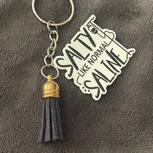 Salty Like Normal Saline Keychain with Dark Purple Tassel